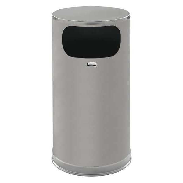 9 gal Half-Round Trash Can, Black, 17 1/2 in Dia, None, Steel/Chrome, Rigid Plastic