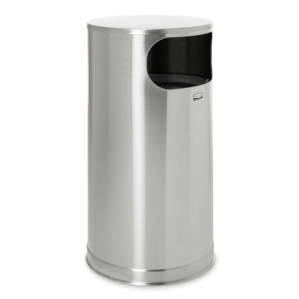 12 gal Round Trash Can, Stainless Steel, 15 in Dia, None, Stainless Steel