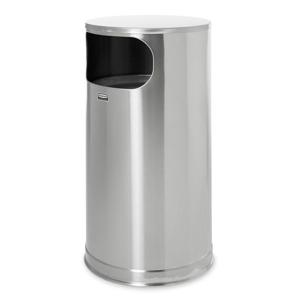 12 gal Round Trash Can, Stainless Steel, 15 in Dia, None, Stainless Steel