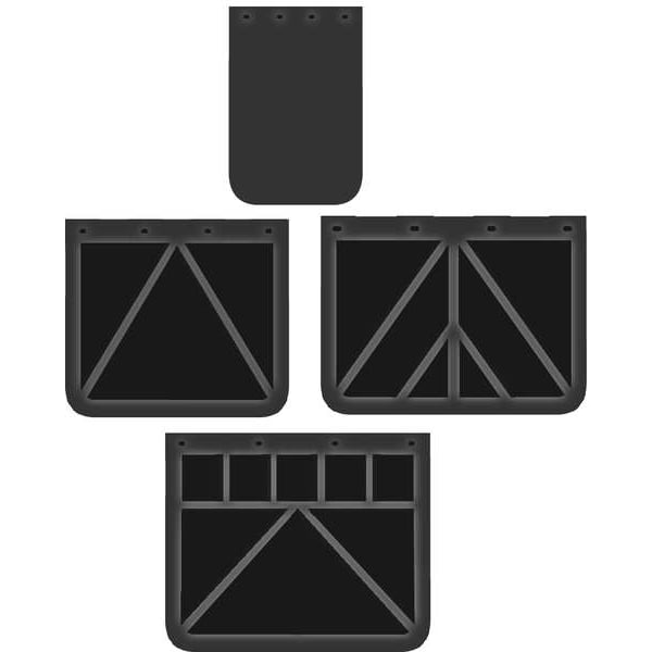 Mud Flaps, Rubber, 18 in L, 12 in W, 1/4 in Thick, Bolt-On, Black, 1 Pair