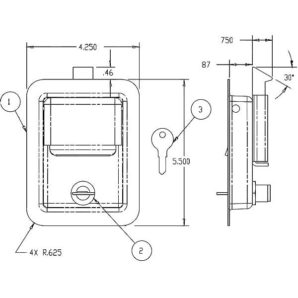 Latch, Flush-Mount, Locking, Paddle