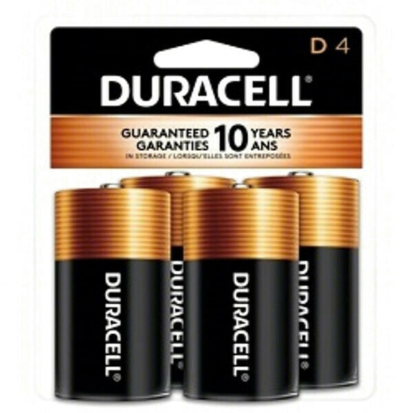 Coppertop D Alkaline Battery, 1.5V DC, 4 Pack