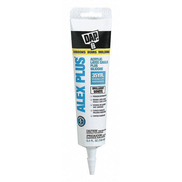 Caulk, 5.5 oz, Tube, White, Siliconized Acrylic Polymer Base