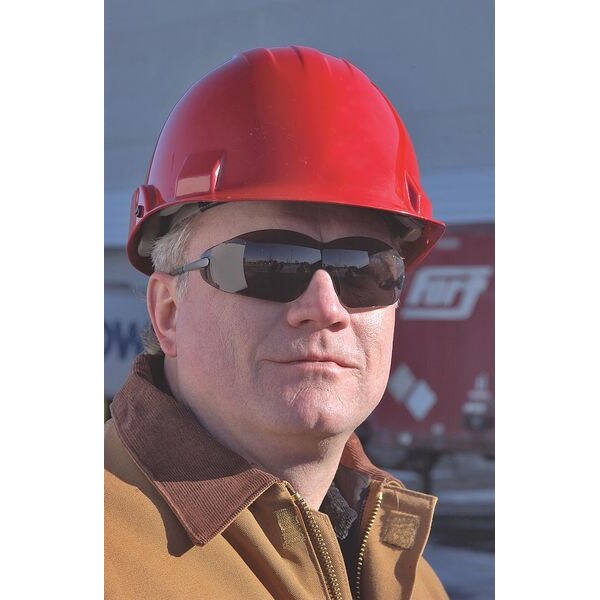 Safety Glasses, Wraparound Gray Polycarbonate Lens, Scratch-Resistant