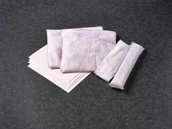 Sorbents, 1.5 gal. Acids, Lower pH Liquids Absorbed, Pink, Polymer, Spunbond, 4 PK