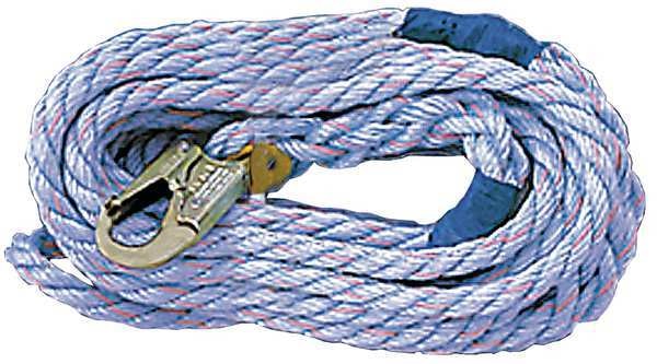 Vertical Lifeline, 75 ft., 310 lb. Weight Capacity, Blue, Gray