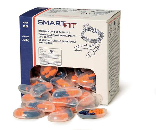 SmartFit Reusable Corded Ear Plugs, Flanged Shape, NRR 25 dB, Orange, 100 Pairs
