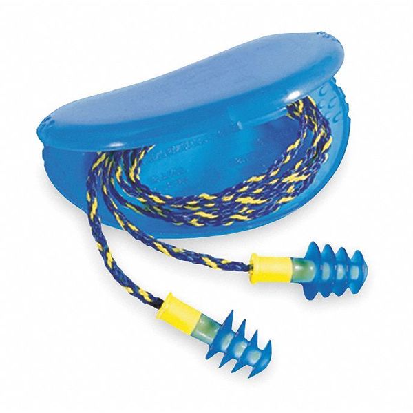 Fusion Reusable Corded Ear Plugs, Flanged Shape, NRR 27 dB, Storage Case, M, Blue, 100 Pairs