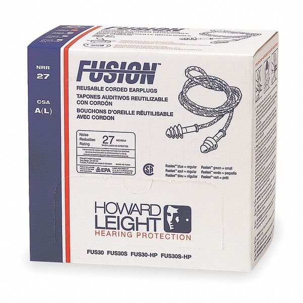 Fusion Reusable Corded Ear Plugs, Flanged Shape, NRR 27 dB, Storage Case, M, Blue, 100 Pairs