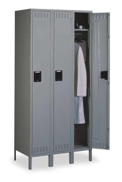 Wardrobe Locker, 45 in W, 18 in D, 78 in H, (1) Tier, (3) Wide, Gray