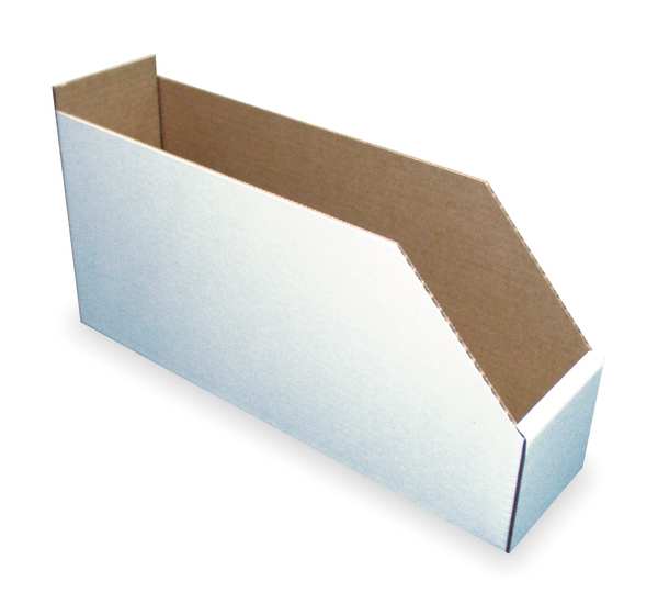 Corrugated Shelf Bin, White, Cardboard, 17 in L x 4 1/4 in W x 8 1/2 in H