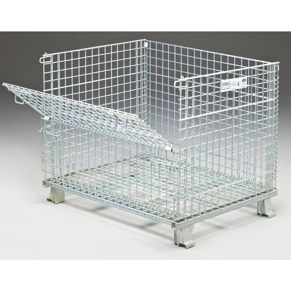 Silver Collapsible Bulk Container, Steel, 18.4 cu ft Volume Capacity