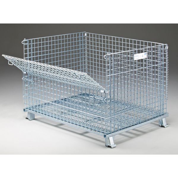 Silver Collapsible Bulk Container, Steel, 30.3 cu ft Volume Capacity
