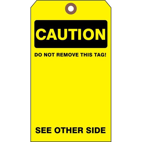 Caut Tag, 7 x 4 In, Bk/Yel, Cardstock, PK25