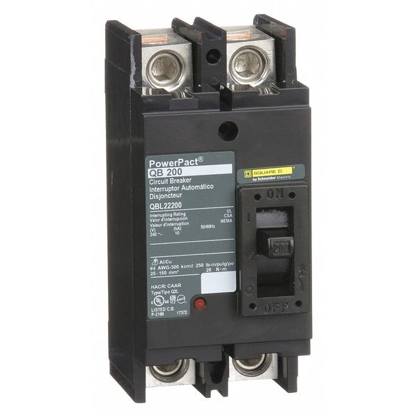 Molded Case Circuit Breaker, 200 A, 240V AC, 2 Pole, Free Standing Mounting Style, QB Series