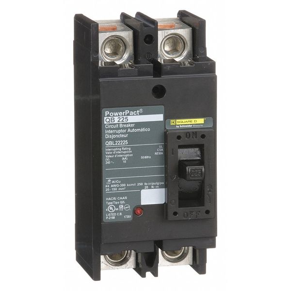 Molded Case Circuit Breaker, 225 A, 240V AC, 2 Pole, Free Standing Mounting Style, QB Series