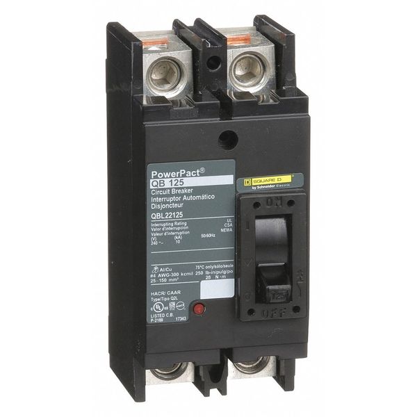 Molded Case Circuit Breaker, 125 A, 240V AC, 2 Pole, Free Standing Mounting Style, QB Series