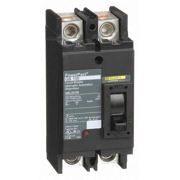 Molded Case Circuit Breaker, 150 A, 240V AC, 2 Pole, Free Standing Mounting Style, QB Series