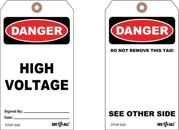 Danger Tag, High Voltage, 7 x 4 In, PK25