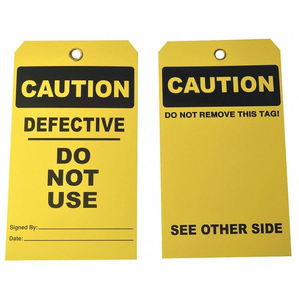 Caut Tag, 7 x 4 In, Bk/Yel, Cardstock, PK25