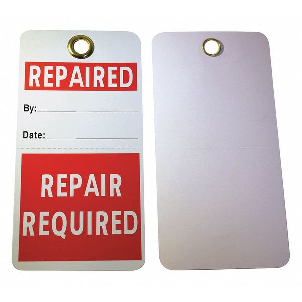 Repair Tag, 5-3/4 x 3 In, R/Wht, PK25