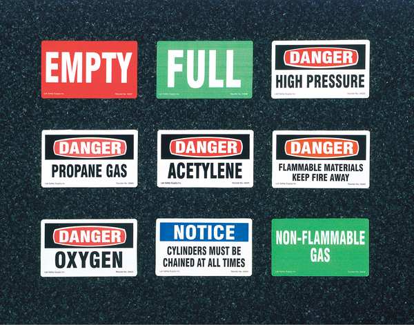 Gas Cylinder Label, 3 In. H, 5 In. W, PK10, 60314