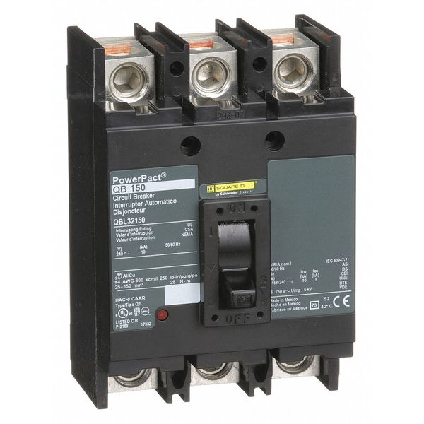 Molded Case Circuit Breaker, 150 A, 240V AC, 3 Pole, Free Standing Mounting Style, QB Series
