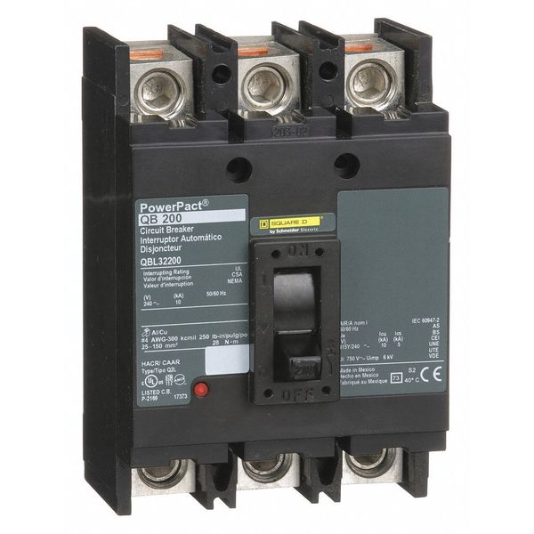 Molded Case Circuit Breaker, 200 A, 240V AC, 3 Pole, Free Standing Mounting Style, QB Series