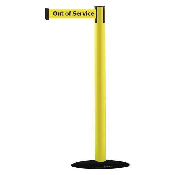 Barrier Post with Belt, PVC, Yellow