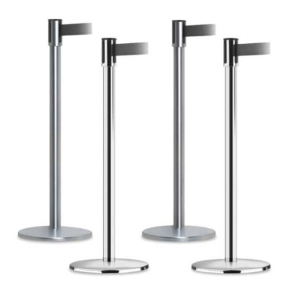 Barrier Post with Belt, Polished Chrome