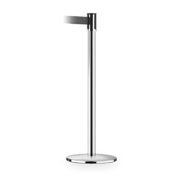 Barrier Post with Belt, Polished Chrome
