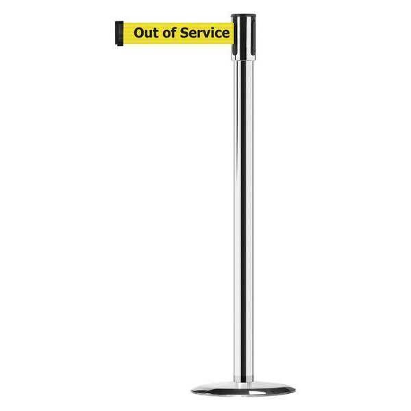 Barrier Post with Belt, Polished Chrome