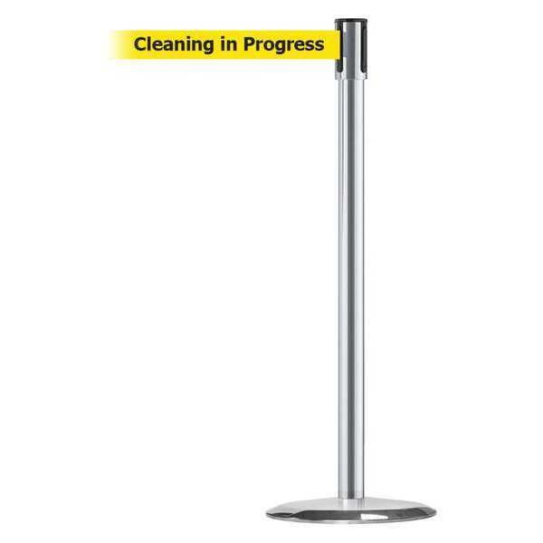 Barrier Post with Belt, Satin Chrome