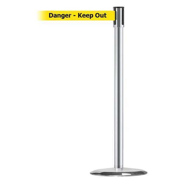 Barrier Post with Belt, Satin Chrome