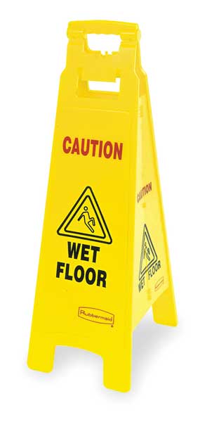 Floor Safety Sign, Caution Wet Floor, Eng, 37 in H, 12 in W, HDPE, Triangle, English, FG611477YEL