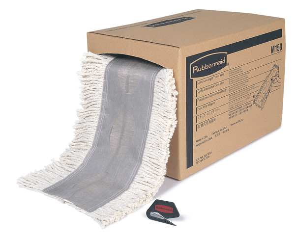 24 in L Dust Mop, Slide On Connection, Cut-End, White, Cotton, FGK15300WH00