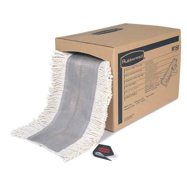 36 in L Dust Mop, Tabs/Pockets Connection, Cut-End, White, Cotton