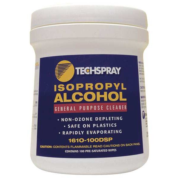 Alcohol Wipes, White, Canister, Cloth, 100 Wipes, 5 in x 8 in, Unscented