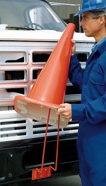 Vertical Mount Cone Holder, Steel, 22 in H, 6 7/8 in L, 2 1/2 in W, Silver