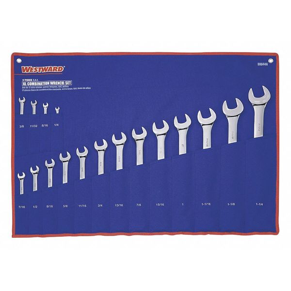 Combo Wrench Set, Polish, 1/4-1-1/4in, 17Pc