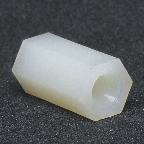 Hex Spacer, #6 Screw Size, Nylon, 3/4 in Overall Lg, 0.115 in Inside Dia, 10 PK
