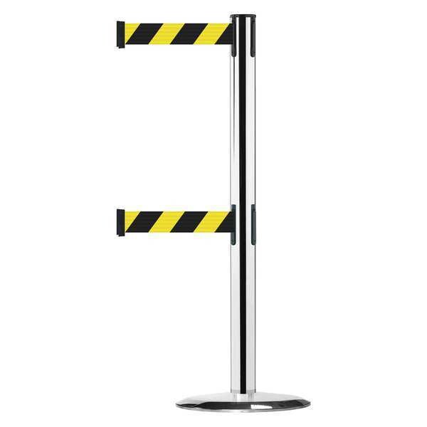 Barrier Post with Belt, Polished Chrome