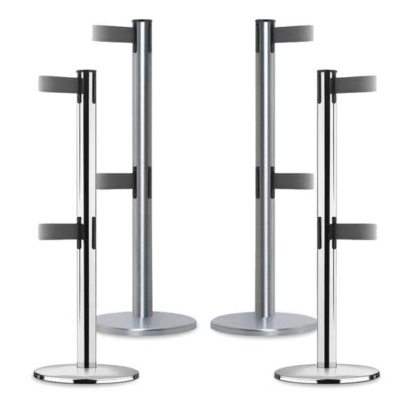 Barrier Post with Belt, Polished Chrome