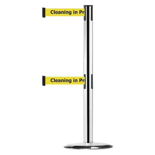 Barrier Post with Belt, Polished Chrome