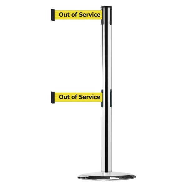 Barrier Post with Belt, Polished Chrome