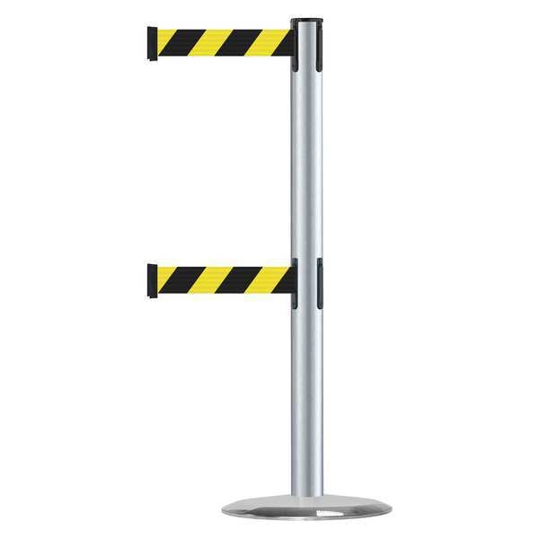 Barrier Post with Belt, Satin Chrome