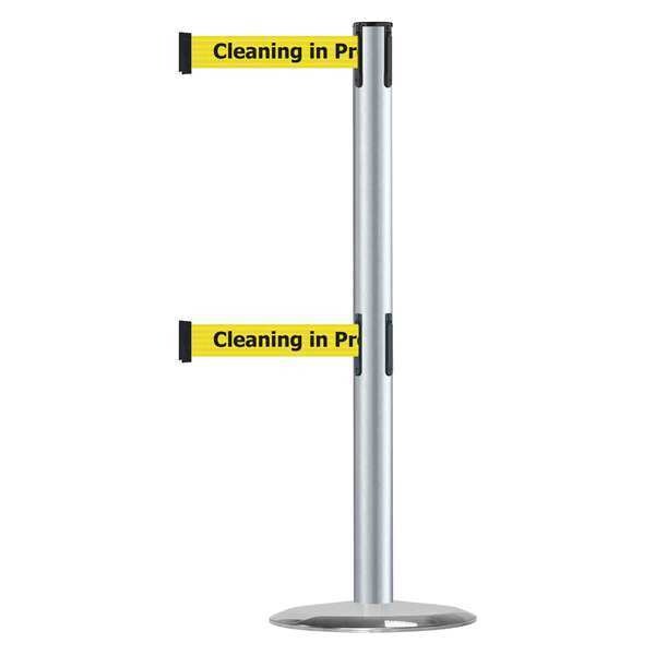 Barrier Post with Belt, Satin Chrome