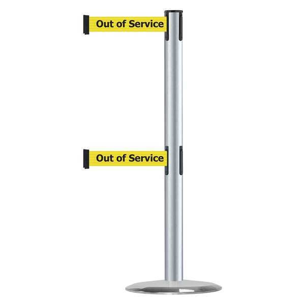 Barrier Post with Belt, Satin Chrome