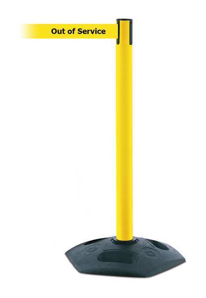 Barrier Post with Belt, PVC, Yellow