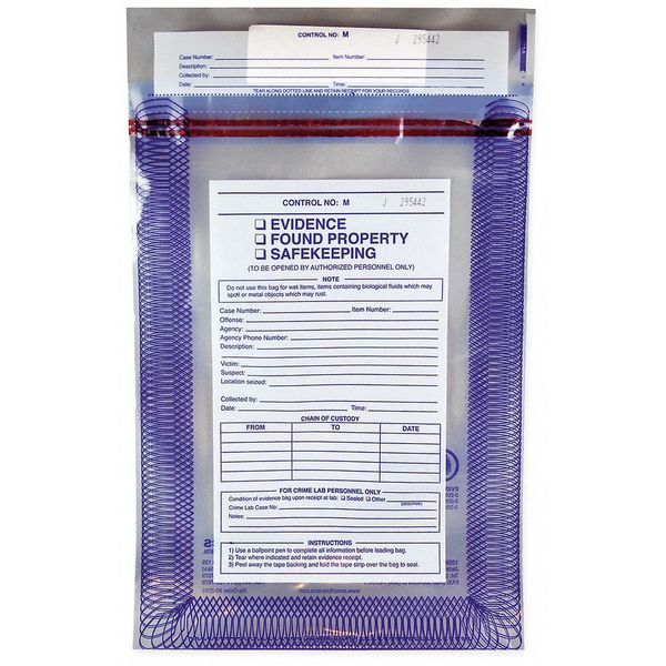 Evidence Bag, Dual Sided, 12 x 9 In, PK100